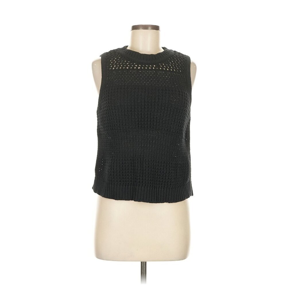 Universal Thread | EUC Openwork Crochet Sleeveless Sweater Tank Top Black Medium - Picture 2 of 12